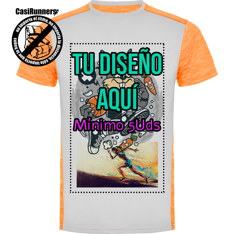Camiseta Técnica Personalizada Naranja 5UD 1 camiseta técnica personalizada con tu dibujo
